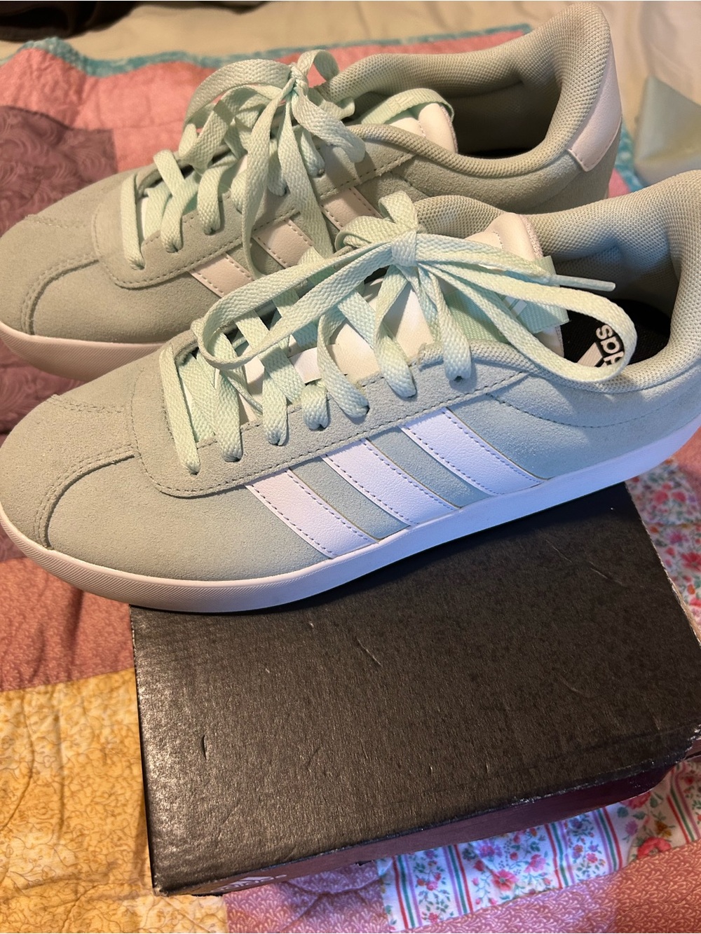 adidas Women’s Mint Green Sneakers with White Stripes